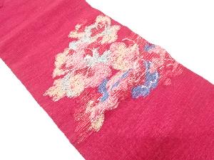 手織り真綿紬　花模様織り出し　名古屋帯